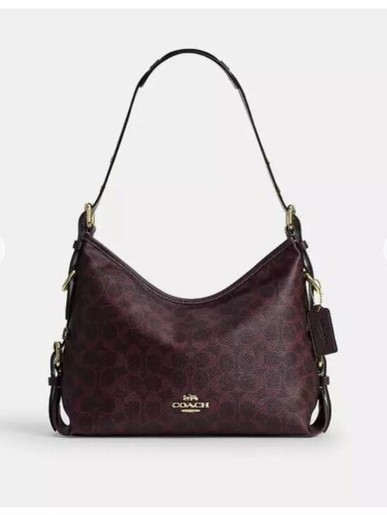 Coach Handbags - NWT Coach Laurel Shoulder Bag Signature Canvas Black Currant Gold